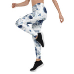 Mother's Day Gift, Mother's Day Leggings Dusty Blue and Navy Blue Flowers Women's Leggings