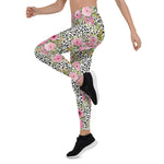 Mother's Day Gift, Mother's Day Leggings Elegant Leopard and Rose Floral Women's Leggings