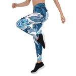Mother's Day Gift, Mother's Day Leggings Elegant Modern Floral Blue Women's Leggings