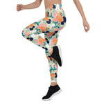 Mother's Day Gift, Mother's Day Leggings Elegant Pink Blue & Orange Floral Watercolor Women's Leggings