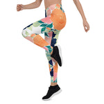 Mother's Day Gift, Mother's Day Leggings Elegant Pink Blue & Orange Rose Floral Watercolor wOMEN'S Leggings