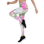 Mother's Day Gift, Mother's Day Leggings Elegant Pink Roses Watercolor Floral Pattern Women's Leggings