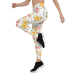 Mother's Day Gift, Mother's Day Leggings Fashion Watercolor Floral Rose Yellow and Pink Women's Leggings