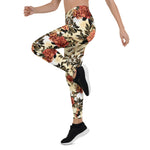 Mother's Day Gift, Mother's Day Leggings Floral pattern with red and orange Roses Flower Women's Leggings