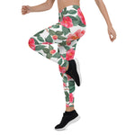Mother's Day Gift, Mother's Day Leggings Floral Red Camellia Flowers Women's Leggings