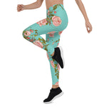 Mother's Day Gift, Mother's Day Leggings Floral Rose Garden Pattern Blue Women's Leggings