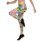 Mother's Day Gift, Mother's Day Leggings Peonies Yellow Sunflowers Watercolor Women's Leggings