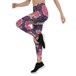 Mother's Day Gift, Mother's Day Leggings Pink Roses Romantic On Purple Women's Leggings