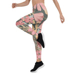 Mother's Day Gift, Mother's Day Leggings Pink Sage Green Flowers Leave Watercolor Pattern Women's Leggings