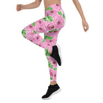 Mother's Day Gift, Mother's Day Leggings Pink Watercolor Roses with Leaves and Buds patter Women's Leggings