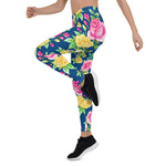 Mother's Day Gift, Mother's Day Leggings Pink Yellow Rose Floral Pattern Women's Leggings