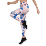 Mother's Day Gift, Mother's Day Leggings Pretty Azure Blue Blush Pink Floral Women's Leggings
