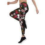 Mother's Day Gift, Mother's Day Leggings Pretty White Pink Floral Black Brush Strokes Flower Women's Leggings