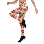 Mother's Day Gift, Mother's Day Leggings Red Pink Roses Poppies Trendy Girly Women's Leggings