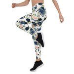 Mother's Day Gift, Mother's Day Leggings Rose Blush Pink Navy Blue Bouquet Women's Leggings