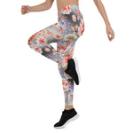 Mother's Day Gift, Mother's Day Leggings Rose Orange Flower Pattern Women's Leggings