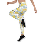 Mother's Day Gift, Mother's Day Leggings Rose Yellow and Blue Watercolor Pattern Flower Women's Leggings