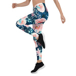 Mother's Day Gift, Mother's Day Leggings Rose seamless pattern with watercolor on blue Women's Leggings