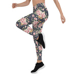 Mother's Day Gift, Mother's Day Leggings Roses Vintage Flower pattern on navy Women's Leggings