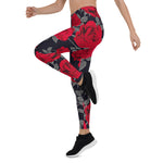 Mother's Day Gift, Mother's Day Leggings Seamless pattern Red Rose Flowers Vintage Women's Leggings