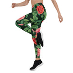 Mother's Day Gift, Mother's Day Leggings Seamless pattern with Red Roses Flowers Women's Leggings