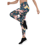 Mother's Day Gift, Mother's Day Leggings Tropical Vintage Red Hibiscus Flower Women's Leggings