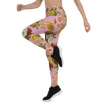 Mother's Day Gift, Mother's Day Leggings Vintage Chrysanthemum Flowers on Dusty Rose Pink Women's Leggings
