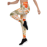 Mother's Day Gift, Mother's Day Leggings Vintage Floral Fabric Orange Rose Garden Women's Leggings