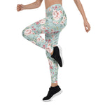 Mother's Day Gift, Mother's Day Leggings Vintage Rose Flower pattern on navy Women's Leggings