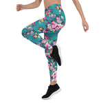 Mother's Day Gift, Mother's Day Leggings Vintage Rose pattern on Blue Women's Leggings