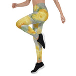 Mother's Day Gift, Mother's Day Leggings Vintage Yellow Rose and Grey Watercolor Floral Women's Leggings