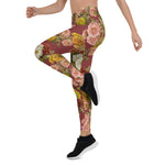 Mother's Day Gift, Mother's Day Leggings Vintage Chrysanthemum Flowers on Dusty Rose Women's Leggings