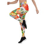 Mother's Day Gift, Mother's Day Leggings watercolor hand painted background with magnolia, lily, orchid flowers and tropical leaves Women's Leggings