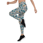 Mother's Day Gift, Mother's Day Leggings White Rose Flowers and Goldfinch Birds Women's Leggings