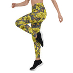 Mother's Day Gift, Mother's Day Leggings Yellow Roses with Blue Leaves Women's Leggings