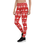 Scotstee Shop - Bulldog Silhouettes Christmas Holiday Pattern Red Gift Christmas Women's Leggings