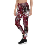Scotstee Shop - Maroon White Snowflake Pattern Christmas Halloween Women's Leggings