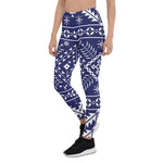 Scotstee Shop - Navy Blue and White Fair Isle Christmas Pattern Halloween Women's Leggings