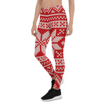 Scotstee Shop - Christmas Sweater Knitting Pattern Red Women Christmas Leggings