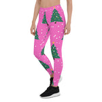 Scotstee Shop - Christmas Tree and Snowfall on Pink Women Christmas Leggings
