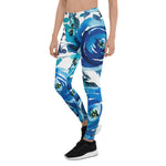 Mother's Day Gift, Mother's Day Leggings Blue Indigo Floral Flowers Rose Women's Leggings
