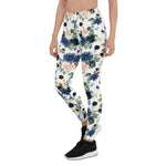 Mother's Day Gift, Mother's Day Leggings Blush Rose Pink Navy Blue Bouquet Women's Leggings