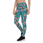 Mother's Day Gift, Mother's Day Leggings Chickadees in The Wild Rose Pink and Blue Women's Leggings