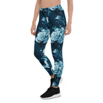 Mother's Day Gift, Mother's Day Leggings Classic Blue Rose Pattern Women's Leggings