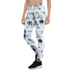 Mother's Day Gift, Mother's Day Leggings Dusty Blue and Navy Blue Flowers Women's Leggings