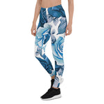 Mother's Day Gift, Mother's Day Leggings Elegant Modern Floral Blue Women's Leggings