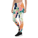 Mother's Day Gift, Mother's Day Leggings Elegant Pink Blue & Orange Rose Floral Watercolor wOMEN'S Leggings