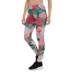 Mother's Day Gift, Mother's Day Leggings Elegant Victorian Watercolor Red and Pink Roses Women's Leggings