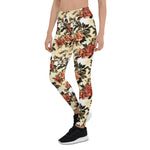 Mother's Day Gift, Mother's Day Leggings Floral pattern with red and orange Roses Flower Women's Leggings