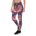 Mother's Day Gift, Mother's Day Leggings Pink Roses Romantic On Purple Women's Leggings